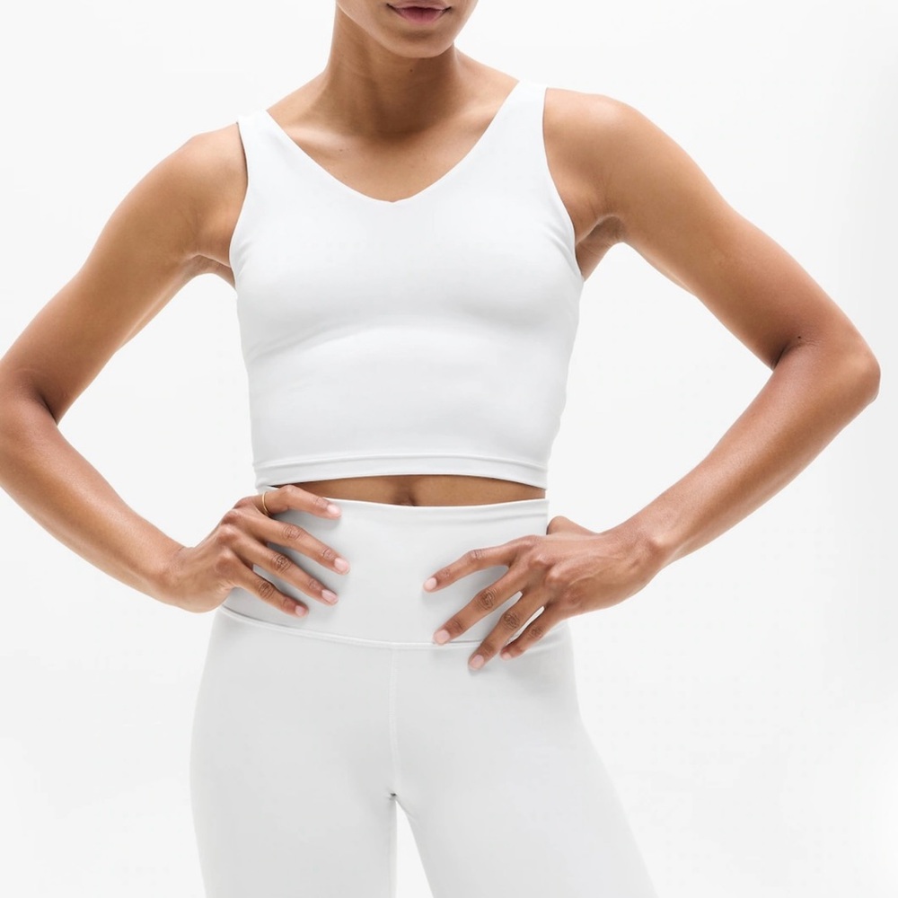 ATHLETA Women’s White V-Neck Ribbed Sport Bra Crop Top Sz XXS NWT